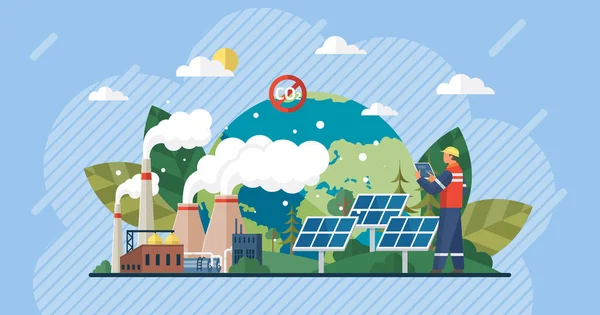 家用电力与电池储能系统的现代房屋光电太阳能电池板和充电式锂离子备份 绿色能源 城市景观 没有二氧化碳 绿色能源 — 图库矢量图片