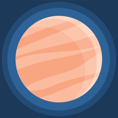 Koyu mavi arkaplanlı bej renkli bir gezegen çizgi filmi. Kozmik nesne güneş sistemi astronomik elementi. Uzay oyunu elemanı vektör nesneleri yuvarlak şekil. Bir yıldızın yörüngesindeki gök cismi