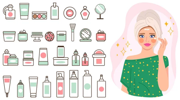 Make Kosmetik Tools Ein Satz Gläser Flaschen Und Sprays Beauty — Stockvektor