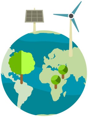 Rüzgar ve güneş enerjisi santralleriyle çevre dostu elektrik üretimi. Çevreye ve doğaya zarar vermeyen enerji. Doğayla ilgilenmek ve gezegeni korumak. Yeşillendirme ve tasarruf kavramı