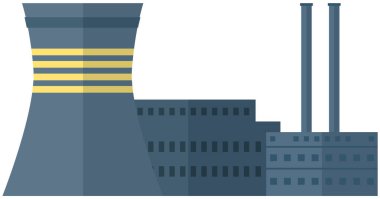 Beyaz arka planda izole edilmiş bir bitki. İnşaat çevreyi yok ediyor ve sanayileşme sürecine katkıda bulunuyor. Enerji üretim fabrikası. Güç üretimi için fabrika inşaatı