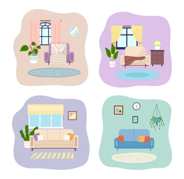 Illustrationen Zum Thema Dekoration Und Gestaltung Des Wohnzimmers Arrangement Von — Stockvektor