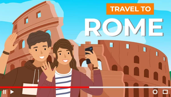 Joli Couple Sur Fond Colisée Les Jeunes Voyagent Italie Visitent — Image vectorielle