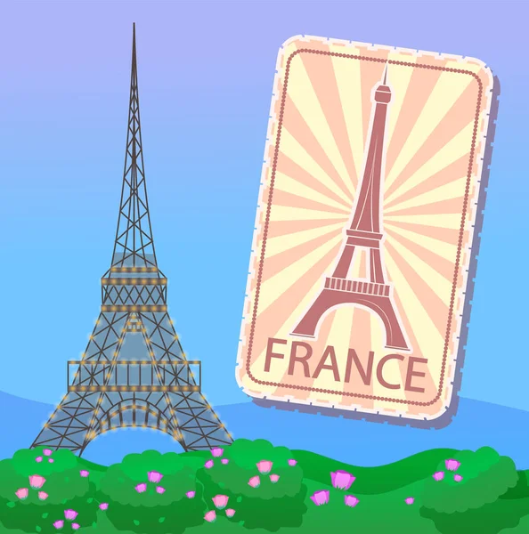 Eiffelturm Paris Emblem Oder Magnet Frankreichs Historisches Gebäude Umgeben Von — Stockvektor