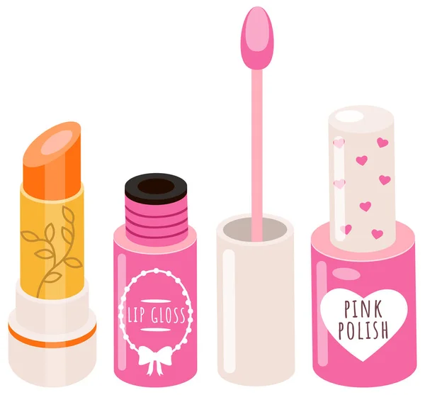 Dekorative Kosmetik Lippenstift Und Nagellack Set Von Artikeln Accessoires Für — Stockvektor