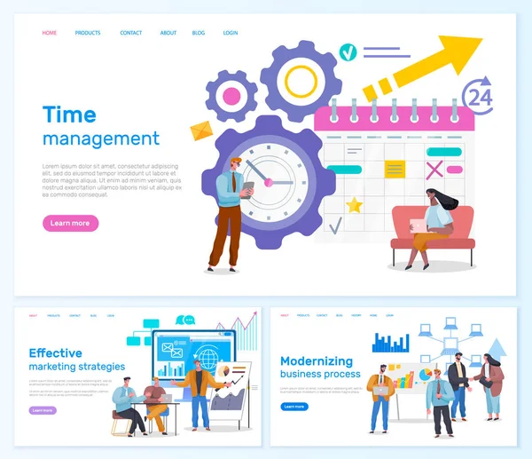 Effective Marketing Strategies Time Management Modernizing Business Process Web Pages — Stock Vector