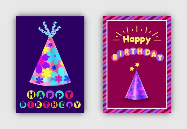 Ένα Σετ Ευχετήριων Καρτών Happy Birthday Σχέδιο Γραμμάτων Εορταστική Κόμμα — Διανυσματικό Αρχείο