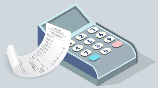 Betalingscontrole Papieren Document Buurt Van Kassa Cash Terminal Het Kopen — Stockvector