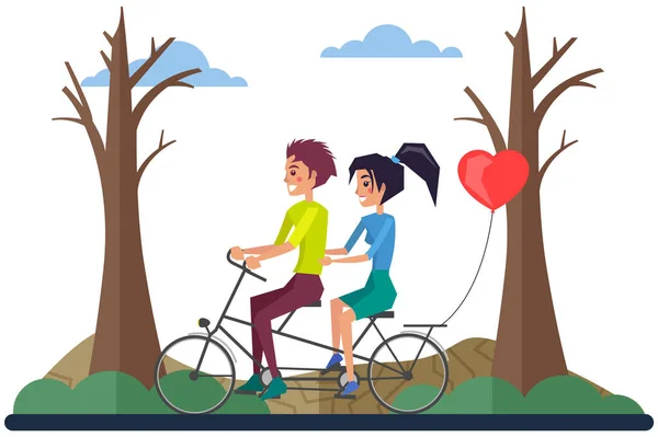 Romance Relation Romantique Couple Date Vélo Équitation Vecteur Ballon Fille — Image vectorielle