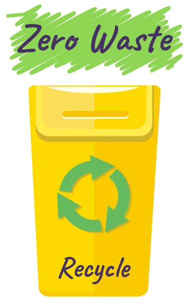 노란색 쓰레기통에 쓰레기를 수집하기 비문이 아무것도 낭비하지 흰색으로 분리되어 있습니다 — 스톡 벡터