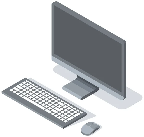 Vector Modern Desktop Computer Blank Gray Widescreen Monitor Wireless Keyboard — Stock Vector
