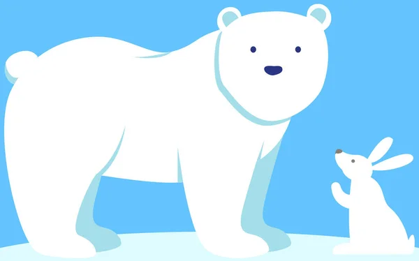 Περπατώντας Στέκεται Πολική Αρκούδα Στην Αρκτική Μικρός Λευκός Λαγός Κοιτάζει — Διανυσματικό Αρχείο