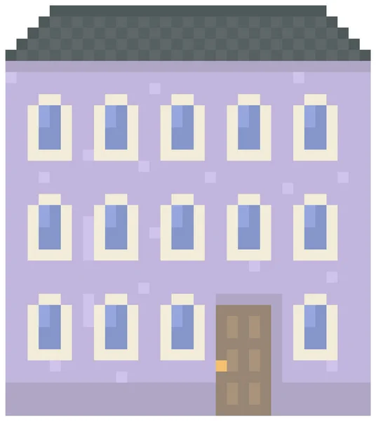 被白色隔离的房子像素游戏设计有许多窗户的带像素的公寓大楼 全景建筑 移动应用程序 电脑游戏的布局 旧建筑卡通建筑 — 图库矢量图片