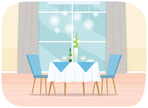 Романтична Вечеря Побачень Їжі Ресторанний Стіл Двох Обдарований Стіл Скатертиною — стоковий вектор
