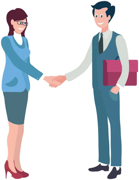 Meeting Office Businessman Businesswoman Handshake Making Corporate Finance Deal Teamwork — Stock Vector
