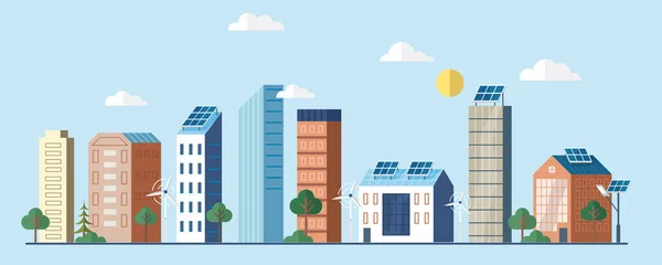 Yenilenebilir Güneş Enerjisi Santrali Modern Büyük Kasabanın Alternatif Yeşil Enerjisi — Stok Vektör