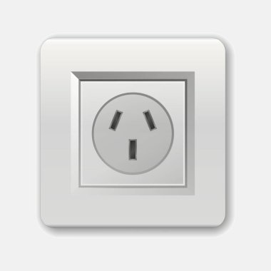 Gerçekçi soket. AUS, Arg, Chz, Nzl soket vektör çizimi. Adaptörler. Duvarda izole edilmiş elektrik ekipmanı var. Birinci tip. Fiş için çoklu standart soket. Elektrikli aletler için Ac adaptörleri