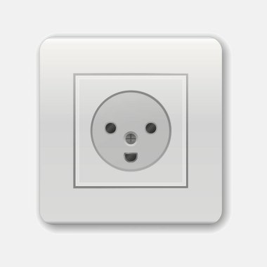 Gerçekçi soket. Danimarka ve Grönland 'da kullanılır. Adaptörler. Duvarda izole edilmiş elektrik ekipmanı var. Fiş için K Tipi Vektör çoklu standart soketi