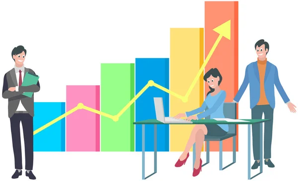 People Work Data Analysis Statistical Indicators Discuss Growth Financial Charts — Stock Vector