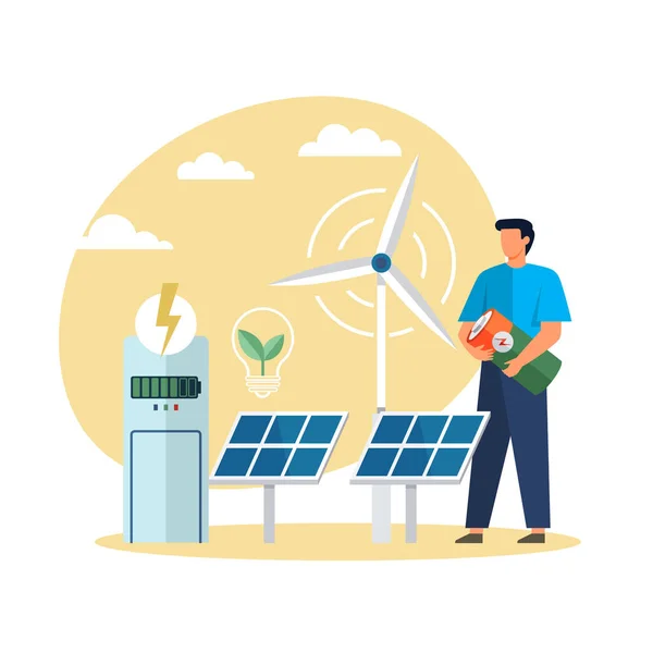 Σύγχρονη Οικολογική Ηλιοφάνεια Πάνελ Στην Οροφή Ανανεώσιμων Συστημάτων Ηλεκτρικής Ενέργειας — Διανυσματικό Αρχείο
