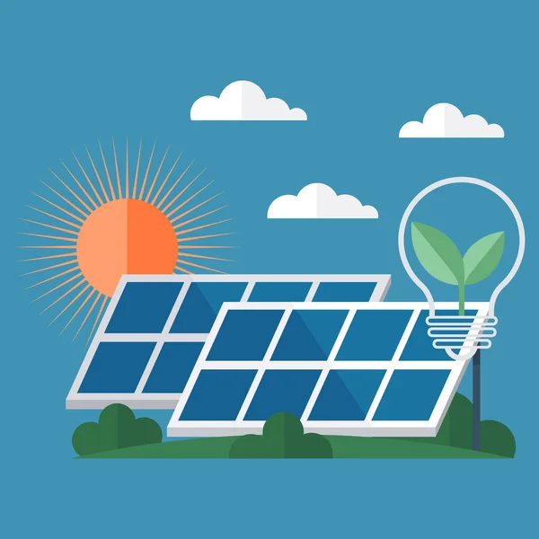 Ανανεώσιμη Εναλλακτική Οικολογική Τεχνολογία Σταθμό Παραγωγής Ενέργειας Ηλιακή Μπαταρία Πάνελ — Διανυσματικό Αρχείο