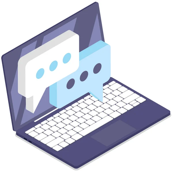 Praten Bubble Speech Icoon Laptop Scherm Aangepaste Chat Communiceren Met — Stockvector