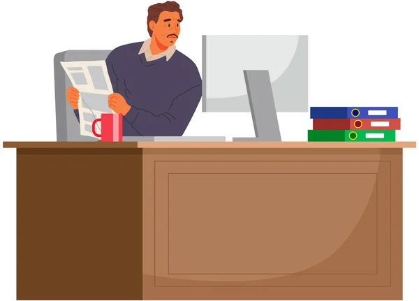 Employé Bureau Table Tenant Main Document Papier Homme Affaires Commis — Image vectorielle