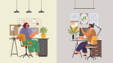 Evde çalış. Evde bilgisayarda çalışan serbest çalışan biri. Çevrimiçi eğitim, eğitim. Uzaktan çalışma kavramı, serbest çalışma, öğretmenlik, e-öğrenme, ev ofisinden. Masada oturan kişi.