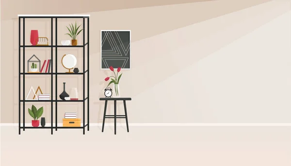 Modern Cozy Stylish Apartment Design Rack Decor Items Interior Decoration — Stock Vector
