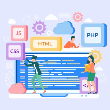 PHP ve HTML geliştirme kavramı. Yazılım web sitesi geliştiricisi, bilgisayar, programcı servisi, açık kaynak genel amaçlı programlama dili. Betikleme web uygulamaları programlar oluşturmaya izin verir