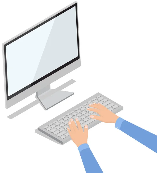 Hände Bei Der Arbeit Der Laptop Tastatur Mit Weißer Leerer — Stockvektor