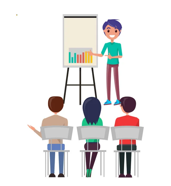 Kursus Bisnis Guru Laki Laki Menyajikan Grafik Dan Grafik Kepada - Stok Vektor