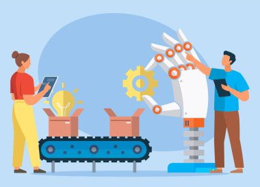 Otomasyon işi. Vektör çizimi. RPA modu seçiliyor Akıllı sistem otomasyon malzemeleri teknoloji iş otomasyon sistemi yapay zeka endüstrisi, verimlilik