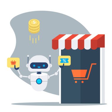 Otomasyon işi. Vektör çizimi. Robot etkin süreç organizasyon iş konsepti İş satışı, bot, algoritma, kodlama, yazılım geliştirme, analiz, otomatik kontrol ve döngü