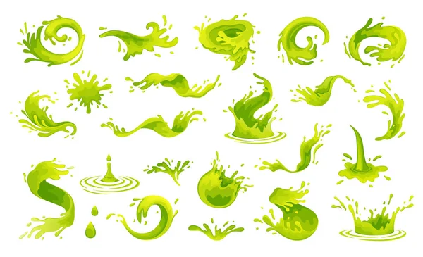 Green Juice Water Oil Splash River Splashes Green Waves Spray — Stock Vector