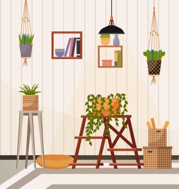 Home office. Interior vector illustration. Work from home. Well-organized room promotes clutter-free and productive workspace Office area is equipped with necessary technology for remote work