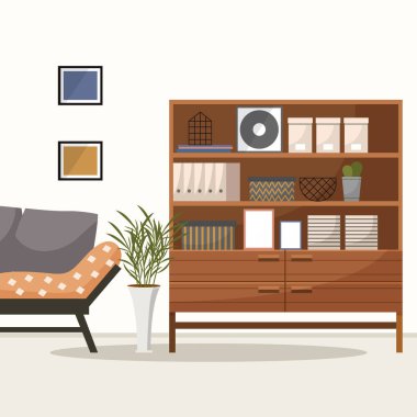 Home office. Interior vector illustration. Work from home. Furniture in office area for durability and practicality Working remotely allows for a flexible schedule and improved work-life balance