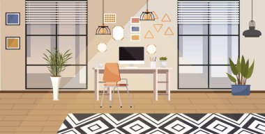 Home office. Interior vector illustration. Work from home. Home office is dedicated space for professional growth and development Furniture in workspace to maximize efficiency and comfort