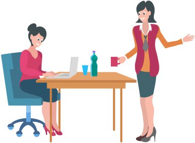 Ofis çalışanları. Vektör çizimi. Bir işçi işinde profesyonelliğini ve dürüstlüğünü gösterir. Bir ofis müdürü pozitif ve kapsayıcı iş kültürünü teşvik eder. Bir iş adamı bir iş adamı inşa eder.