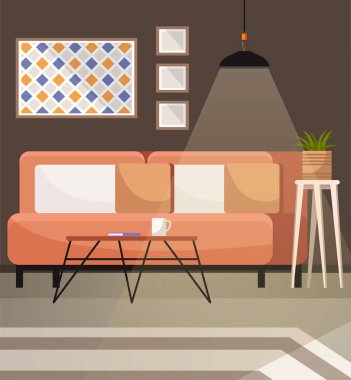 Home office. Interior vector illustration. Work from home. Office area designed to promote collaboration and teamwork Office space was transformed into a vibrant and inspiring workplace Freelance