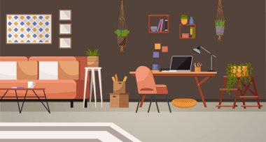 Home office. Interior vector illustration. Work from home. Room layout optimizes natural light for pleasant working environment Home office provides quiet retreat for focused and uninterrupted work