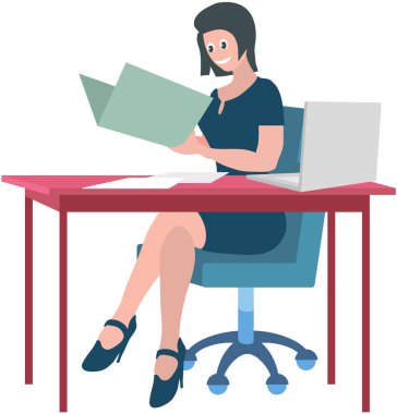 Ofis çalışanı. Vektör çizimi. Ofis çalışanları öncelikleri acil ve önemli görevlere göre belirler. Ofis işi sorun çözme ve eleştirel düşünme becerileri gerektirir. Çalışan bir çalışan katkıda bulunur.