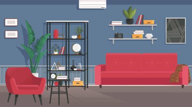 Home office interior. Vector illustration. Designer architect workplace office interior Online career Workspace Home office interior Stylish home or studio workplace of student Coworking space