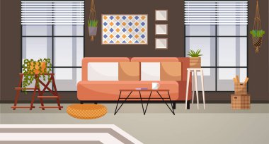 Merkez ofis. İç vektör çizimi. Evden çalışıyorum. Düz iç tasarım estetik ve işlevsellik arasında bir denge sağlar Modern iş yeri sürekli gelişen zevkler içinde çalışır