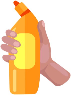 Sıvı simge düz vektör temizleniyor. Plastik şişe antiseptik madde. Konteynırdaki temizlik için antibakteriyel dezenfektan. Apartman temizliği, enfeksiyon kontrol konsepti. Ev ve kişisel temizlik.