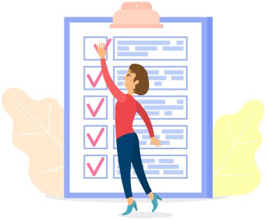 Ay çizelgesi, yapılacaklar listesi, zaman yönetimi konsepti. Kadın plan yapmak ve plan yapmak için yakın duruyor. Plan tamamlandı, görev tamamlandı, zaman çizelgesi. Bayan kontrol listesi planlamada çalışıyor.