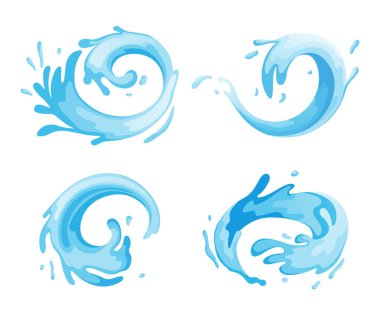 Su ve meyve suyu likör sıçratır. Vektör İllüstrasyonu. Sızıntı şekli, planlanmamış bir resim kazara oyulmuş bir su sıçraması, coşkulu su göstergesi dinamik doğa taze mavi serpilmiş, enerjik