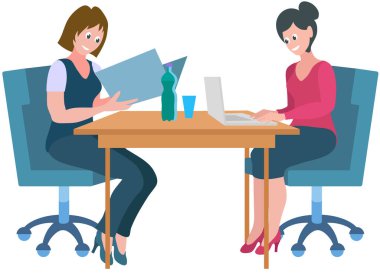 Ofis çalışanları. Vektör çizimi. Ofis çalışanları verimli bir iş yönetimi için teknolojiden yararlanırlar ofis işi etkili bir zaman yönetimi ve öncelik verme becerisi gerektirir.