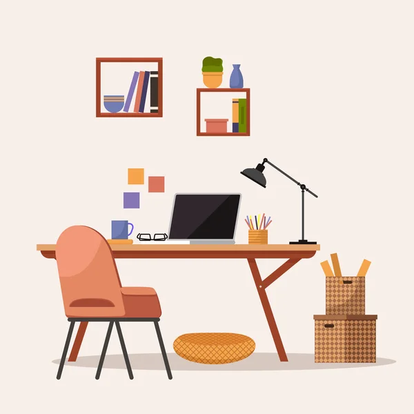 Home Office Interior Vector Illustration Work Home Office Building Workspace — Vettoriale Stock