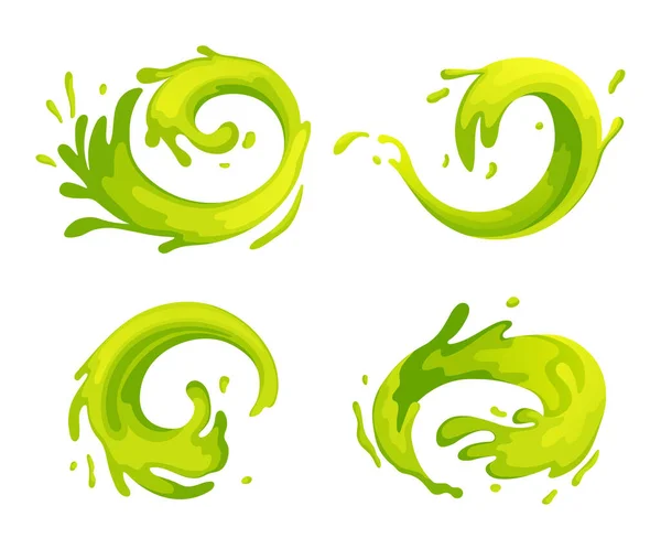 水和果汁溅出液化水 病媒说明 绿波的形状 迷人的海洋能量的模式滴滴的形状 极简主义者对流体美的选择滴滴的液滴 重力的小故事 — 图库矢量图片